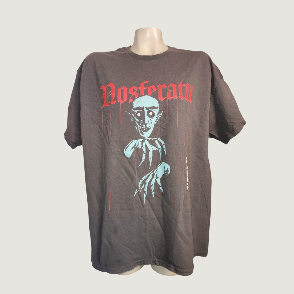 Gildan Nosferatu Vampire Horror Movie Graphic T-Shirt Mens XL Gray Short Sleeve